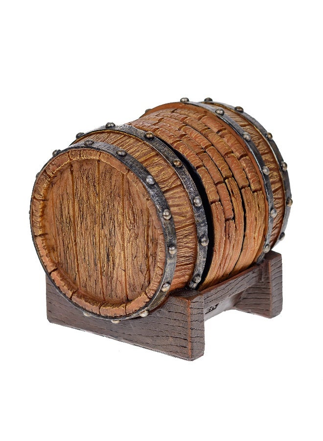 Pine Ridge 5pcs 1840 Aged Whiskey Barrel Drink Coaster Set with Holder - Rustic Bar Coasters for Whiskey Table & Bourbon Room - Unique Bar Accessories for Man Cave - Beer & Whiskey Glass Coaster - Image 3